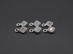 Rainbow Moonstone Silver Bezel 4x4 mm, Single Connector, Moonstone Connector, (GTG-SBM-6)