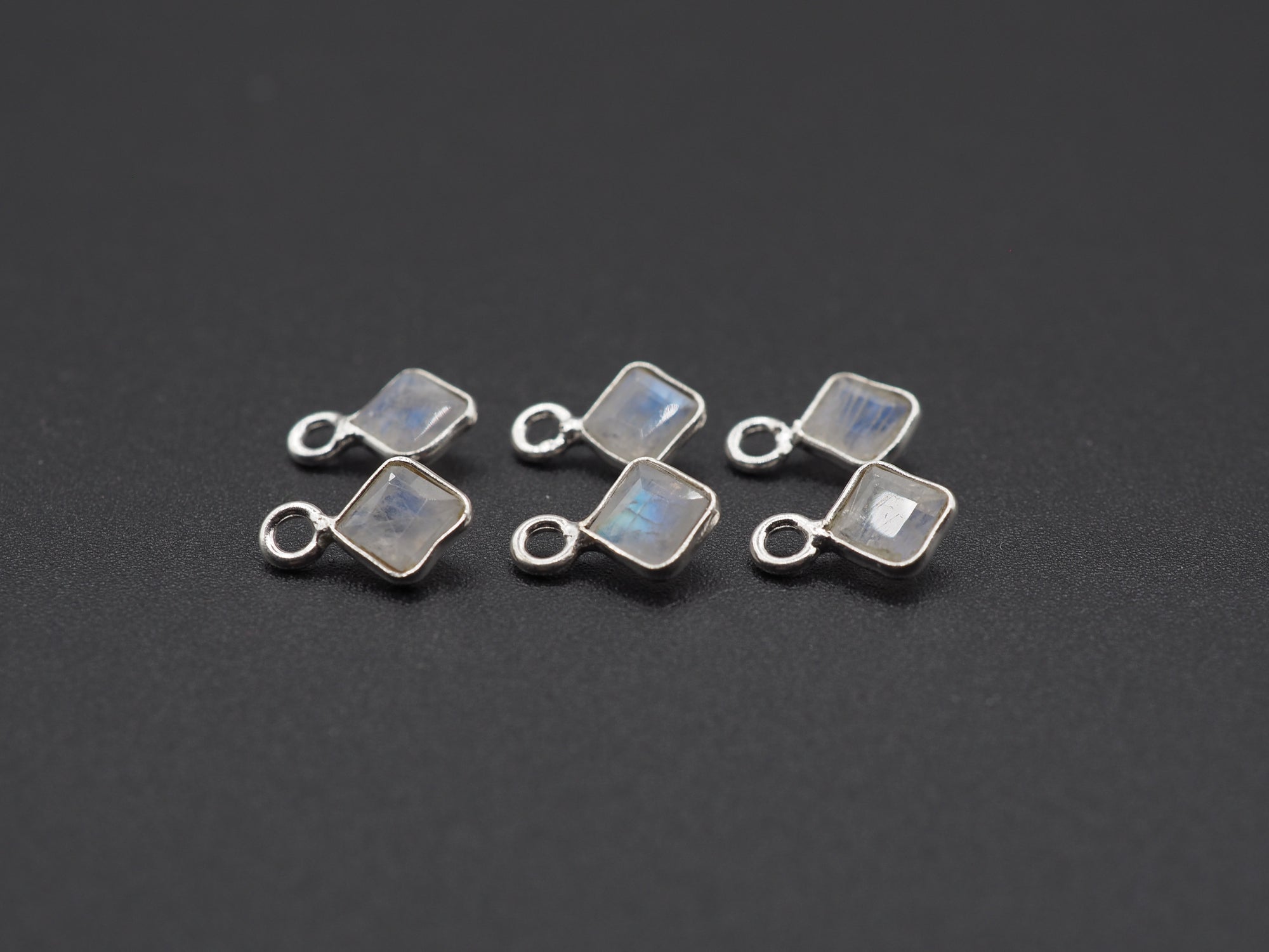 Rainbow Moonstone Silver Bezel 4x4 mm, Single Connector, Moonstone Connector, (GTG-SBM-6)