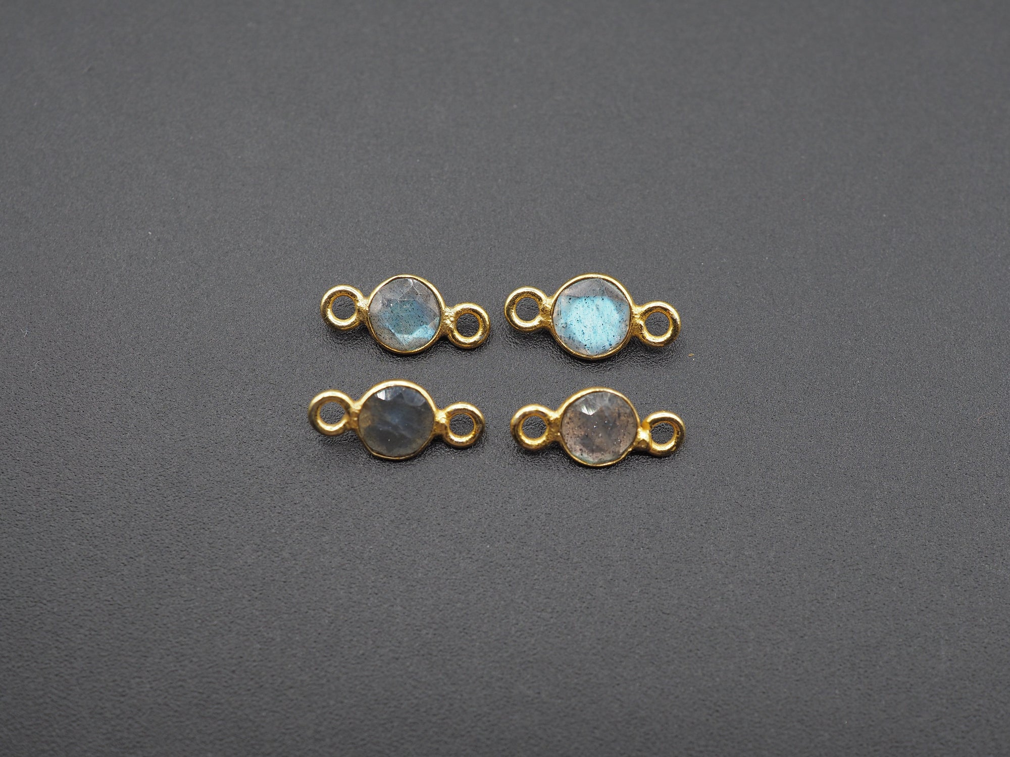 Labradorite 18K Gold Filled Bezel 5 mm, Double Connector, Labradorite Charm