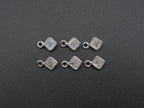 Rainbow Moonstone Silver Bezel 4x4 mm, Single Connector, Moonstone Connector, (GTG-SBM-6)