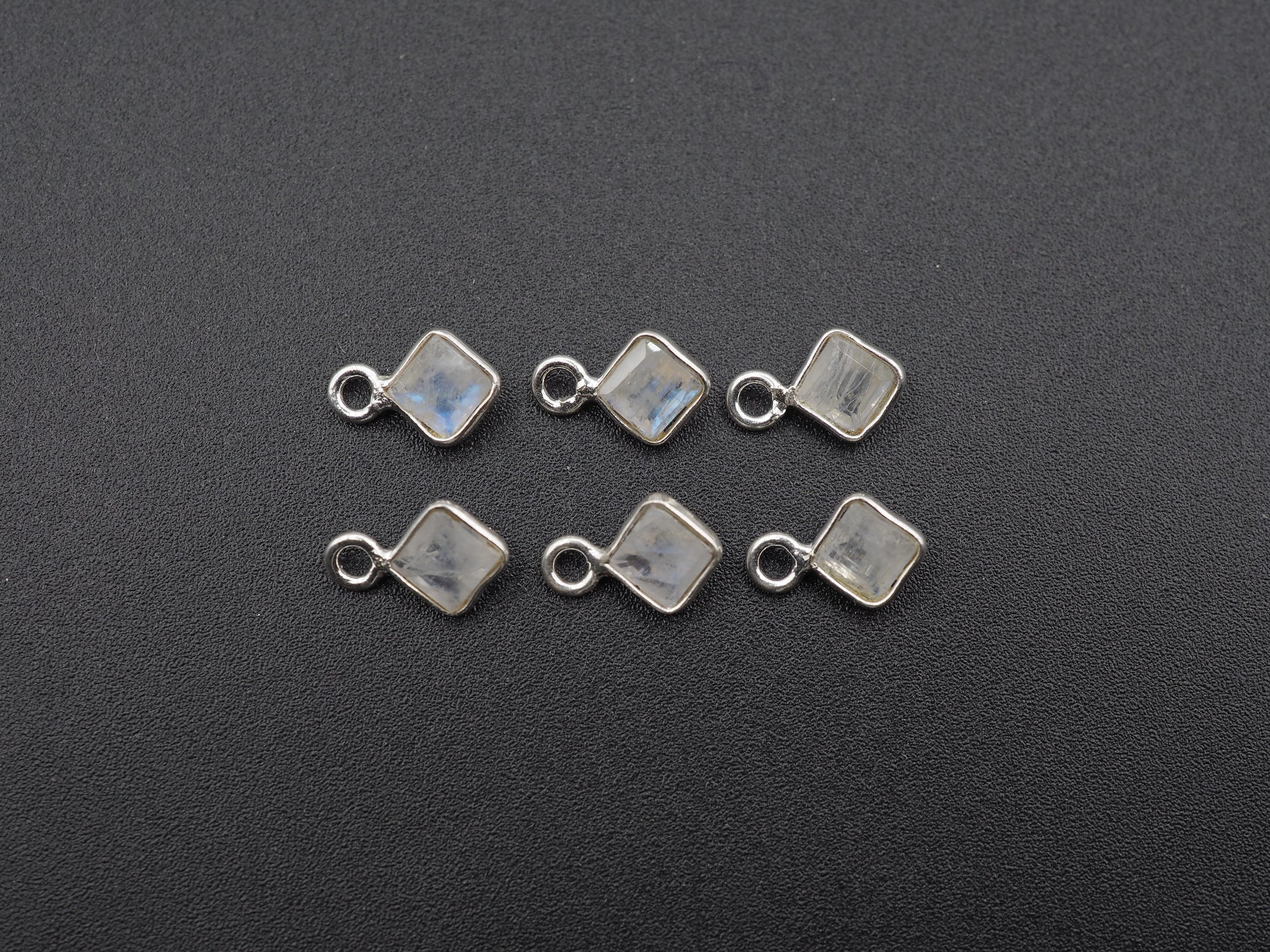 Rainbow Moonstone Silver Bezel 4x4 mm, Single Connector, Moonstone Connector, (GTG-SBM-6)