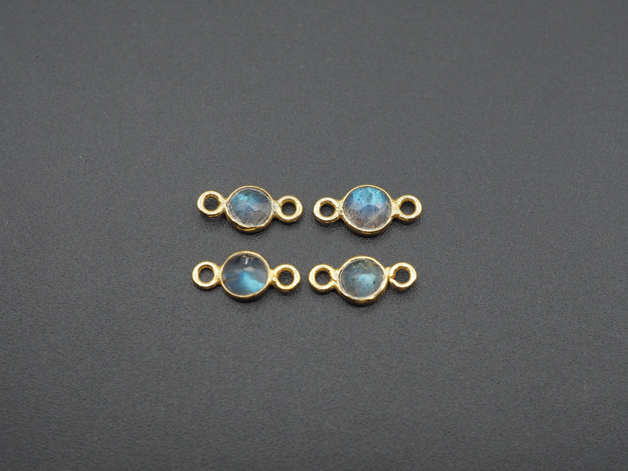 Labradorite 18K Gold Filled Bezel 5 mm, Double Connector, Labradorite Charm