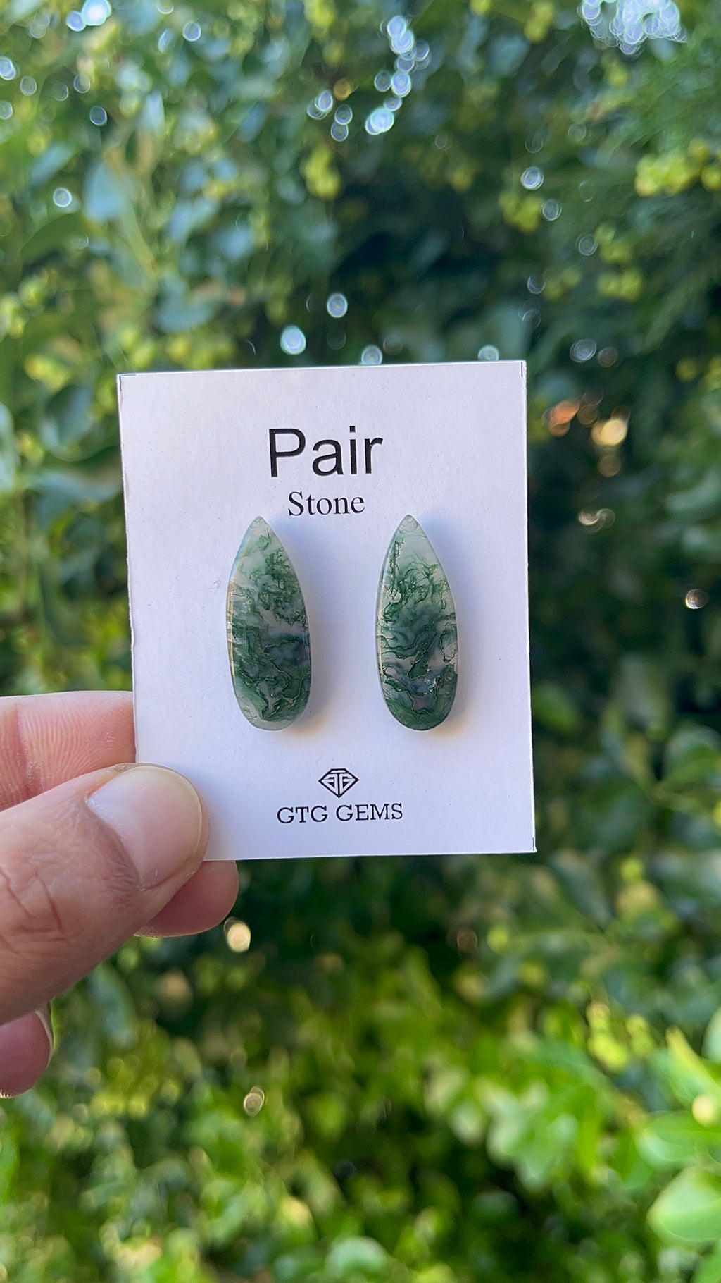 Moss Agate 27x10mm Matching Pair Cabochon Approximately 21 Carat (GTG-MMA-8)