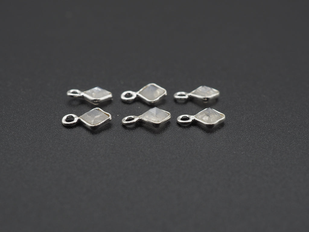 Rainbow Moonstone Silver Bezel 4x4 mm, Single Connector, Moonstone Connector, (GTG-SBM-6)