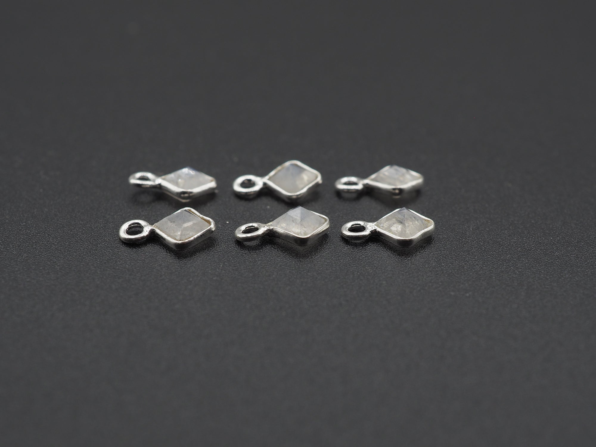 Rainbow Moonstone Silver Bezel 4x4 mm, Single Connector, Moonstone Connector, (GTG-SBM-6)