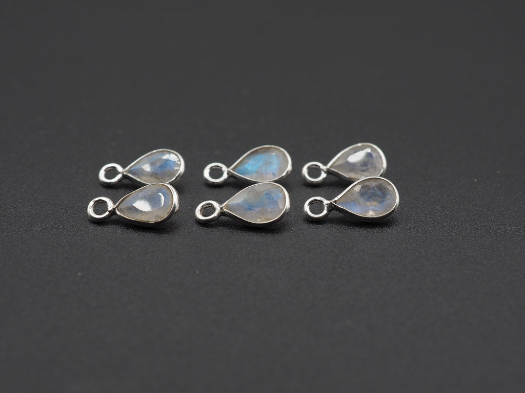 Rainbow Moonstone Silver Bezel 7x5 mm, Single Connector, Moonstone Connector, (GTG-SBM-5)