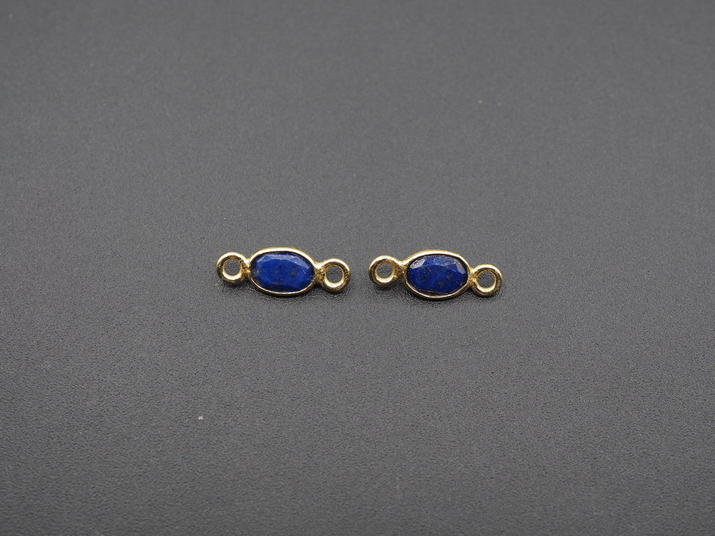 Lapis 18K Gold Filled Bezel 6x4mm ,Double Connector, Lapis Charm