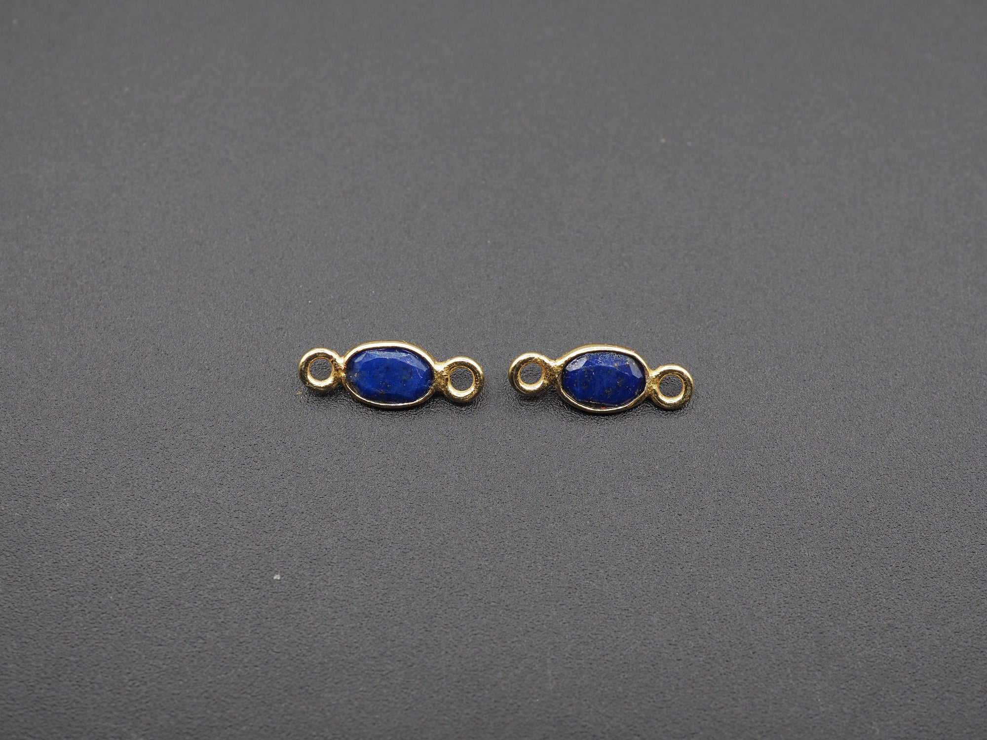 Lapis 18K Gold Filled Bezel 6x4mm ,Double Connector, Lapis Charm
