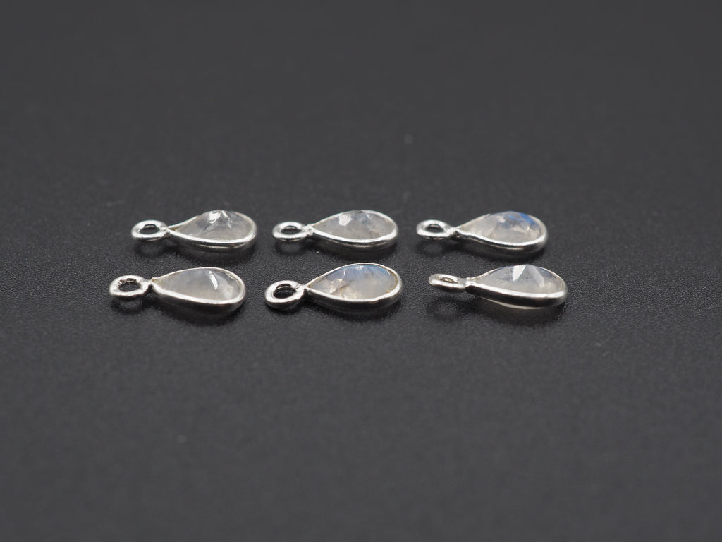 Rainbow Moonstone Silver Bezel 7x5 mm, Single Connector, Moonstone Connector, (GTG-SBM-5)