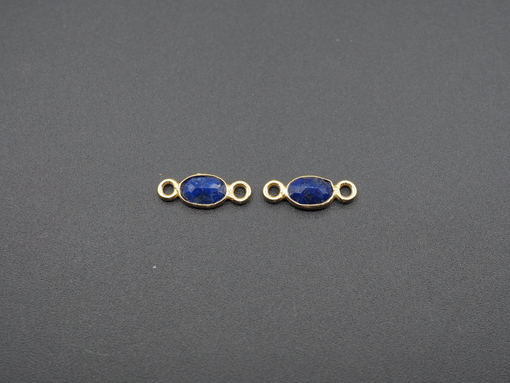 Lapis 18K Gold Filled Bezel 6x4mm ,Double Connector, Lapis Charm