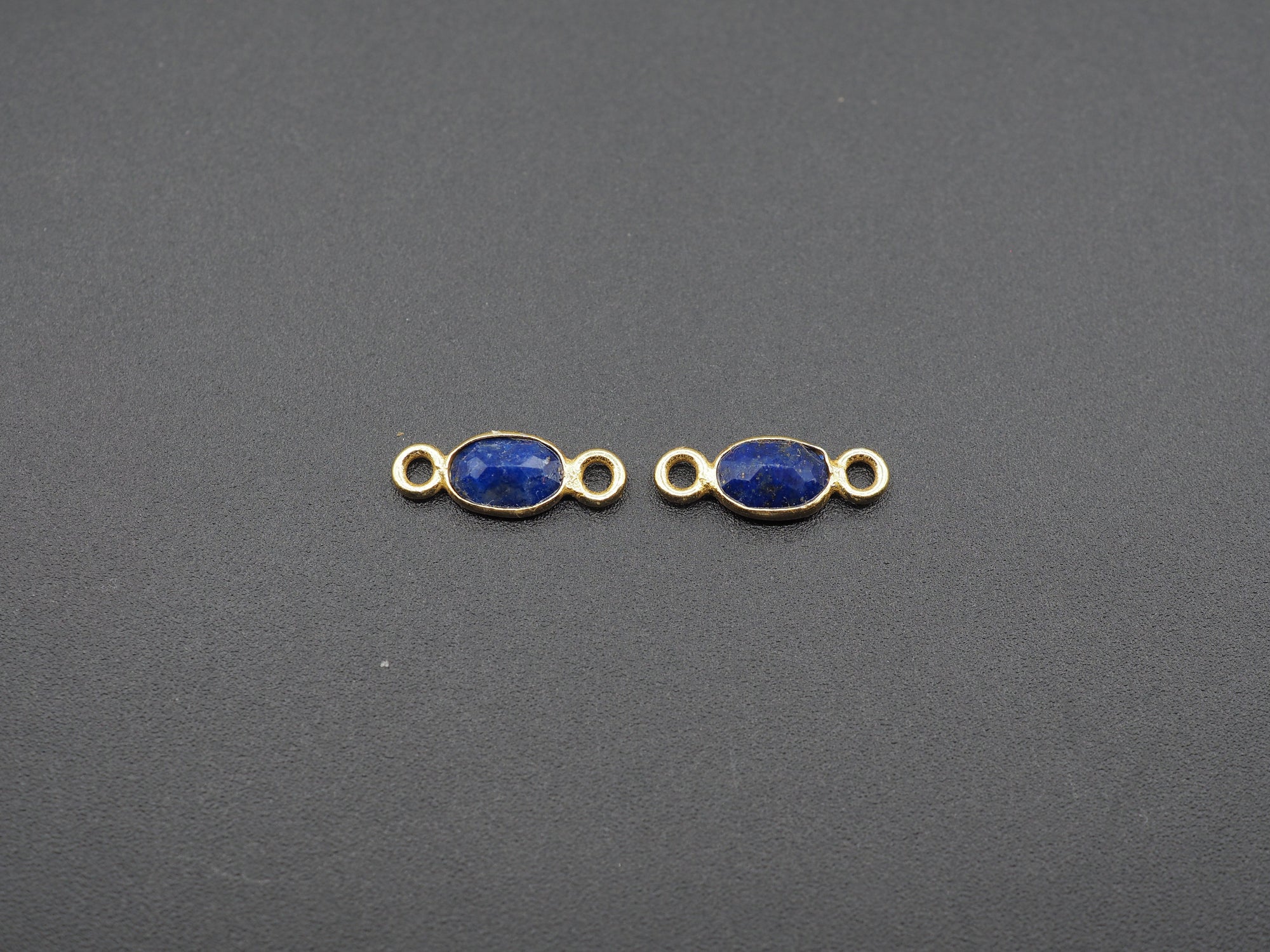 Lapis 18K Gold Filled Bezel 6x4mm ,Double Connector, Lapis Charm