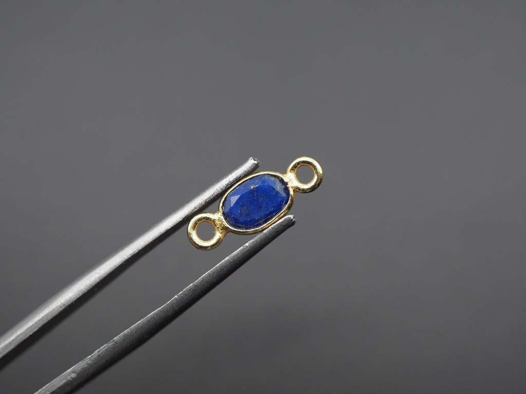 Lapis 18K Gold Filled Bezel 6x4mm ,Double Connector, Lapis Charm