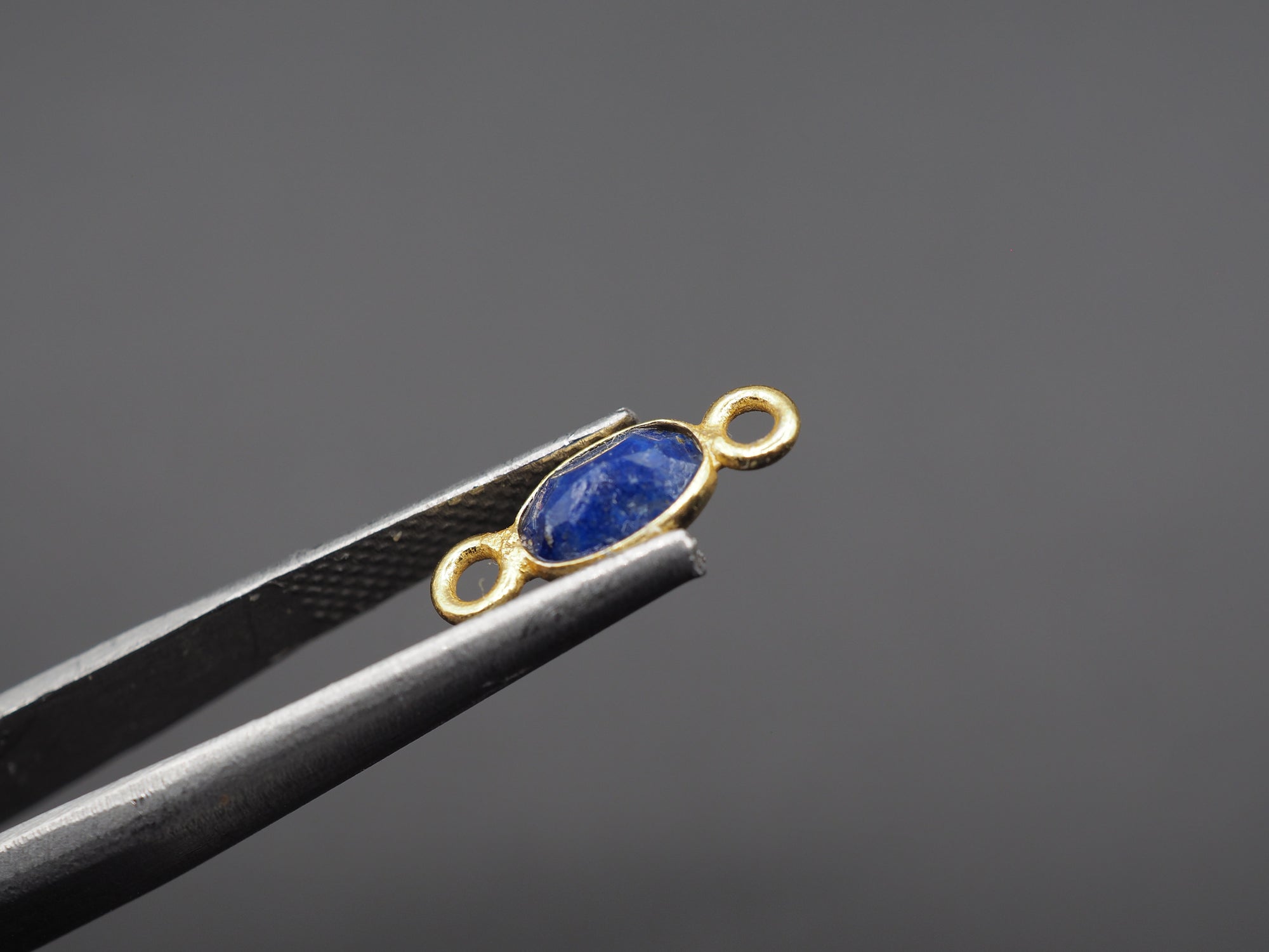Lapis 18K Gold Filled Bezel 6x4mm ,Double Connector, Lapis Charm