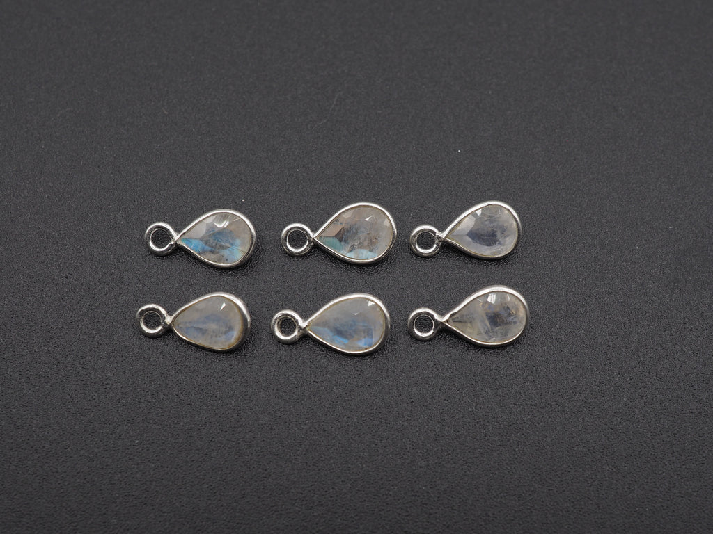Rainbow Moonstone Silver Bezel 7x5 mm, Single Connector, Moonstone Connector, (GTG-SBM-5)