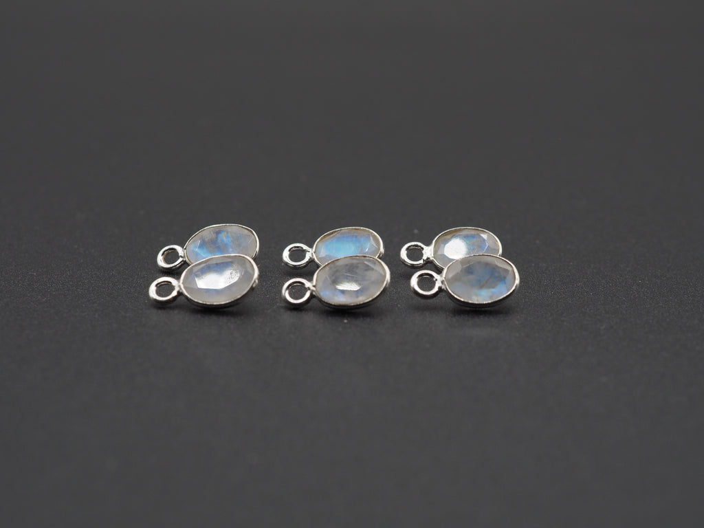 Rainbow Moonstone Silver Bezel 7x5mm,Single Connector, Moonstone Connector, (GTG-SBM-4)