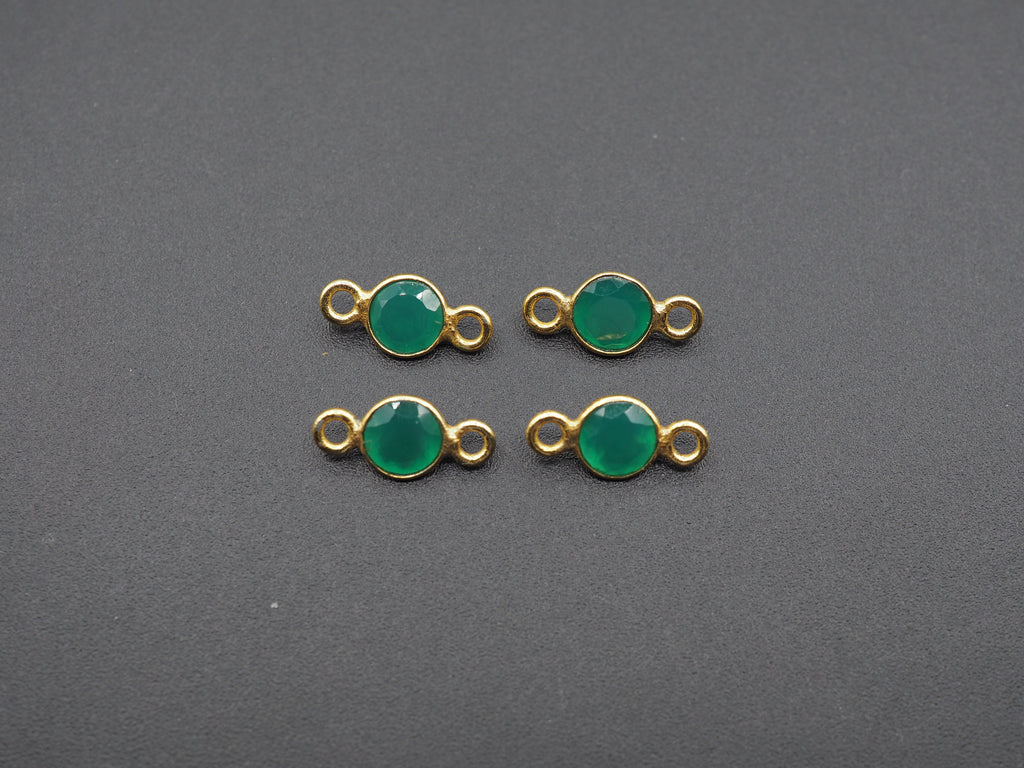 Green Onyx 18K Gold Filled Bezel 5 mm, Double Connector Onyx Charm