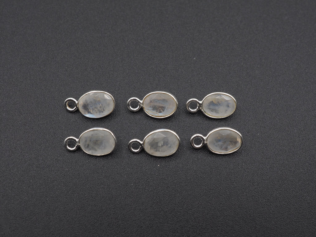 Rainbow Moonstone Silver Bezel 7x5mm,Single Connector, Moonstone Connector, (GTG-SBM-4)
