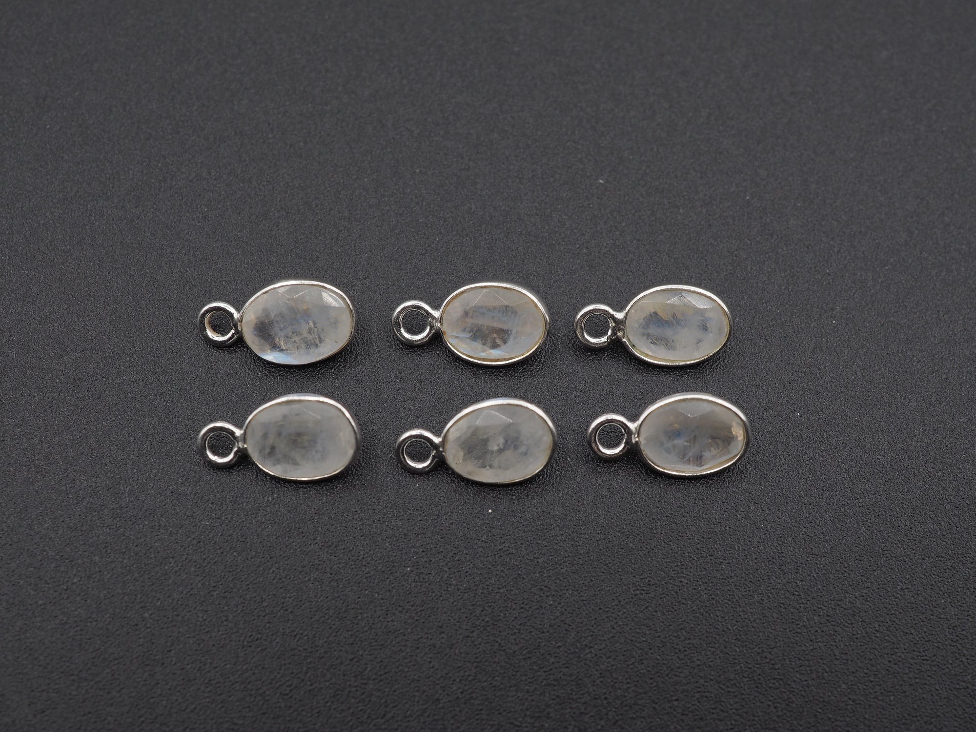 Rainbow Moonstone Silver Bezel 7x5mm,Single Connector, Moonstone Connector, (GTG-SBM-4)