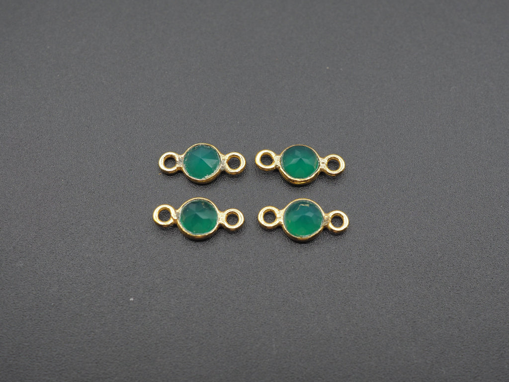 Green Onyx 18K Gold Filled Bezel 5 mm, Double Connector Onyx Charm