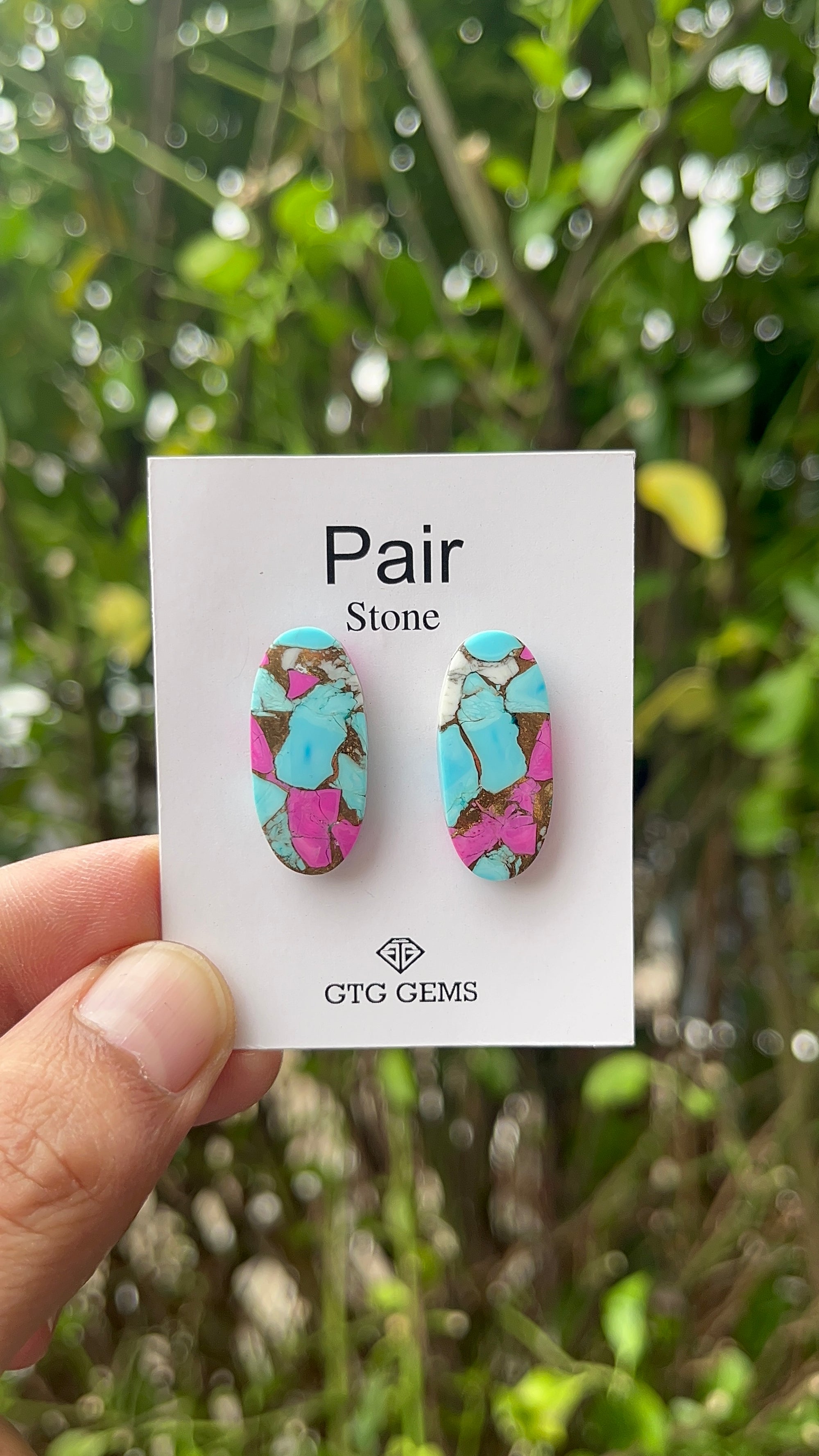 Cotton Candy Turquoise Matching Pair Cabochon 26x12 mm