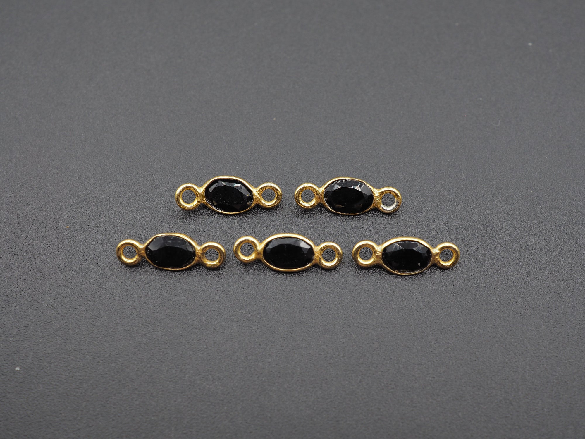 Black Onyx 18K Gold Filled Bezel 6x4mm ,Double Connector, Onyx Charm