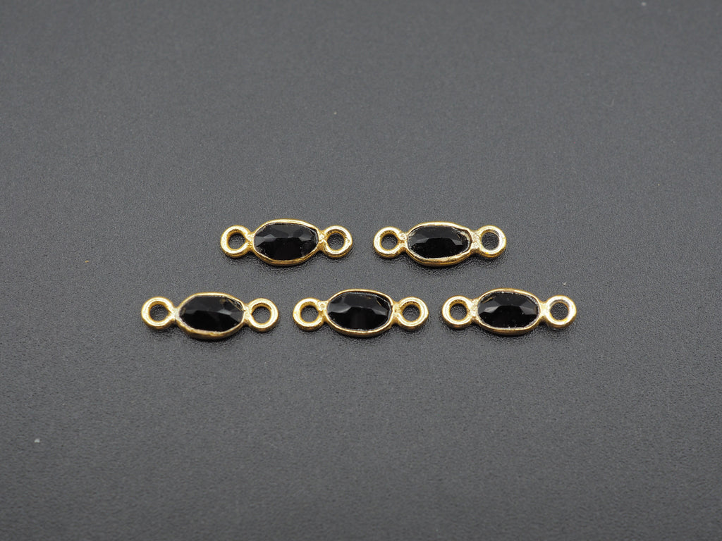 Black Onyx 18K Gold Filled Bezel 6x4mm ,Double Connector, Onyx Charm