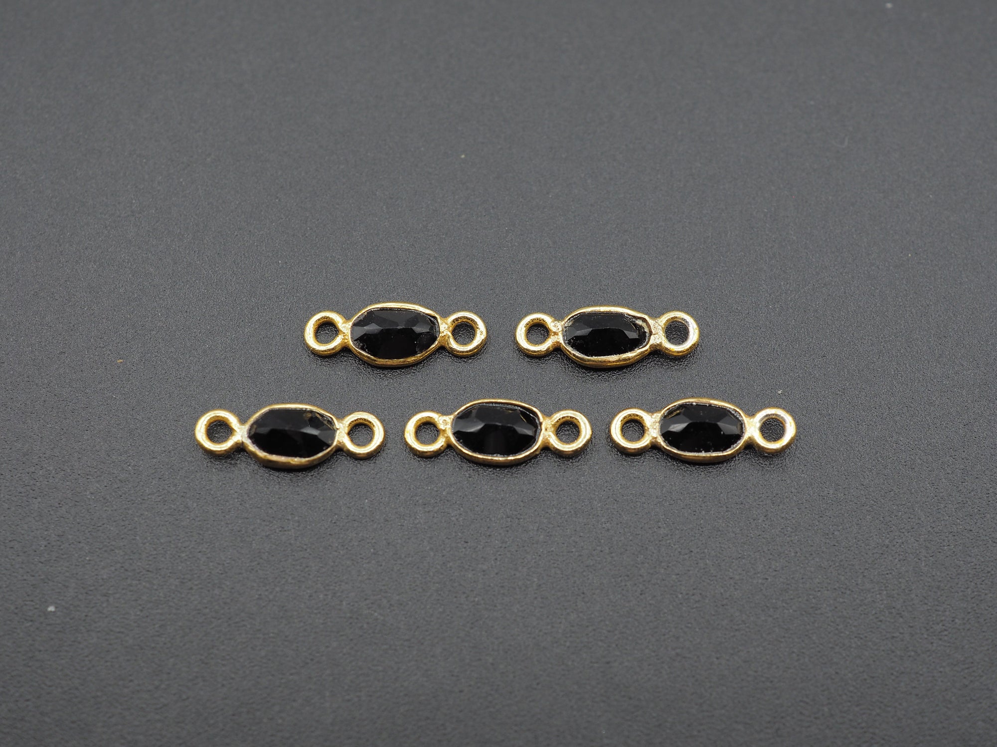 Black Onyx 18K Gold Filled Bezel 6x4mm ,Double Connector, Onyx Charm