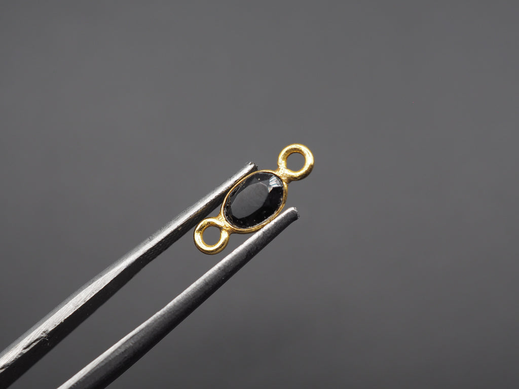 Black Onyx 18K Gold Filled Bezel 6x4mm ,Double Connector, Onyx Charm