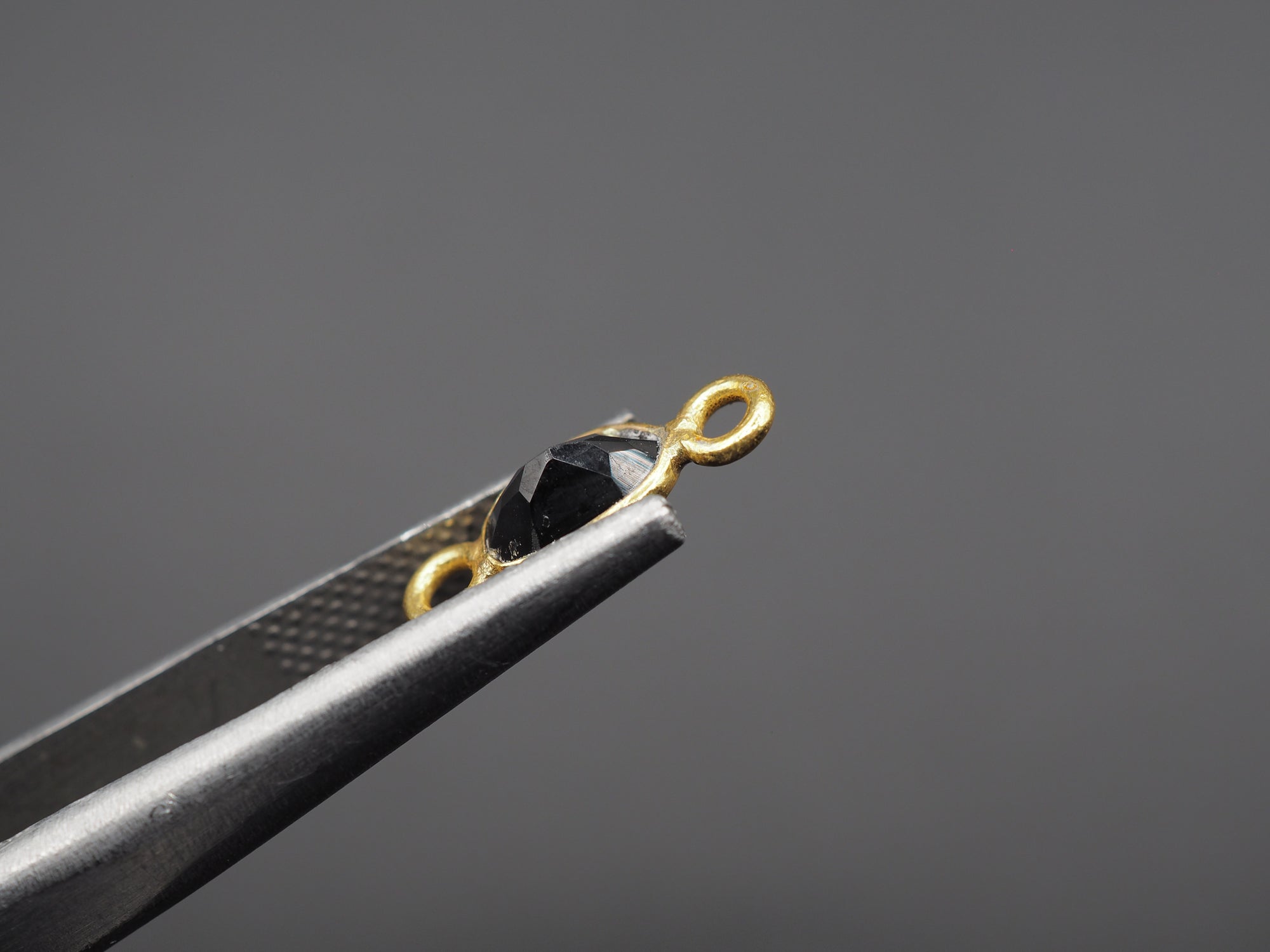 Black Onyx 18K Gold Filled Bezel 6x4mm ,Double Connector, Onyx Charm