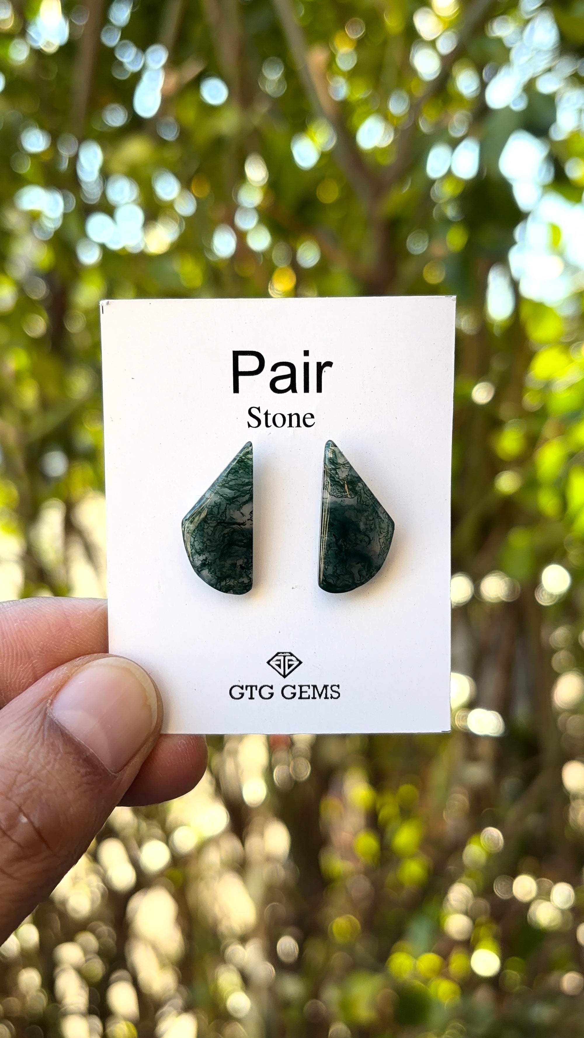 Moss Agate Matching Pair Cabochon 21x9mm