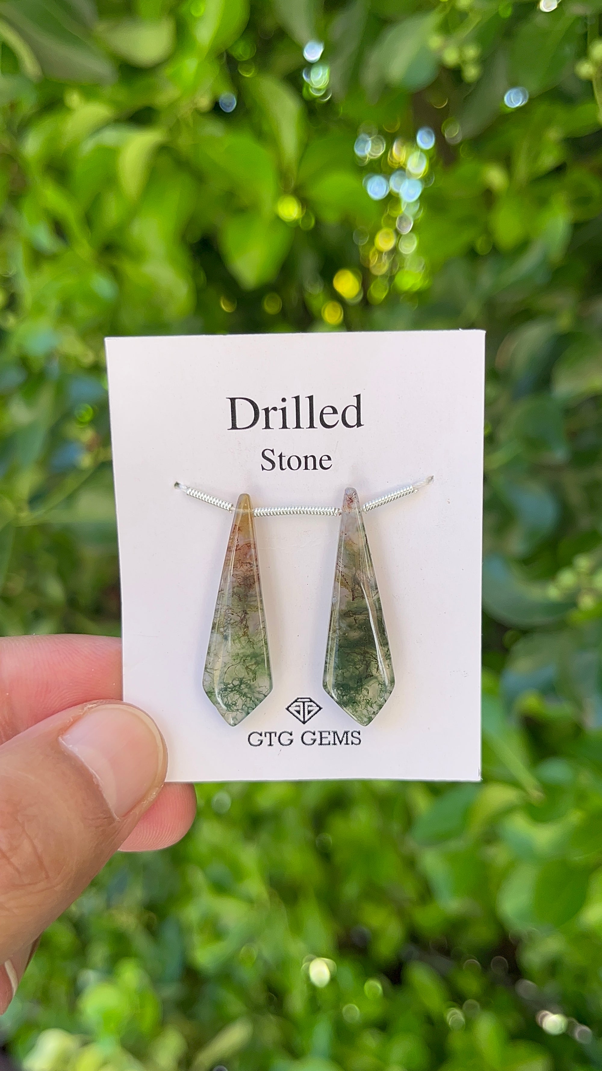 Natural Moss Agate Drilled 34x10 mm