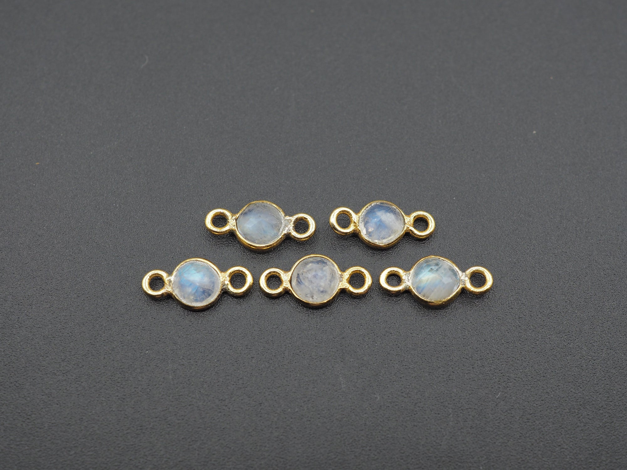 Rainbow Moonstone 18K Gold Filled Bezel 5 mm, Double Connector, Moonstone Charm