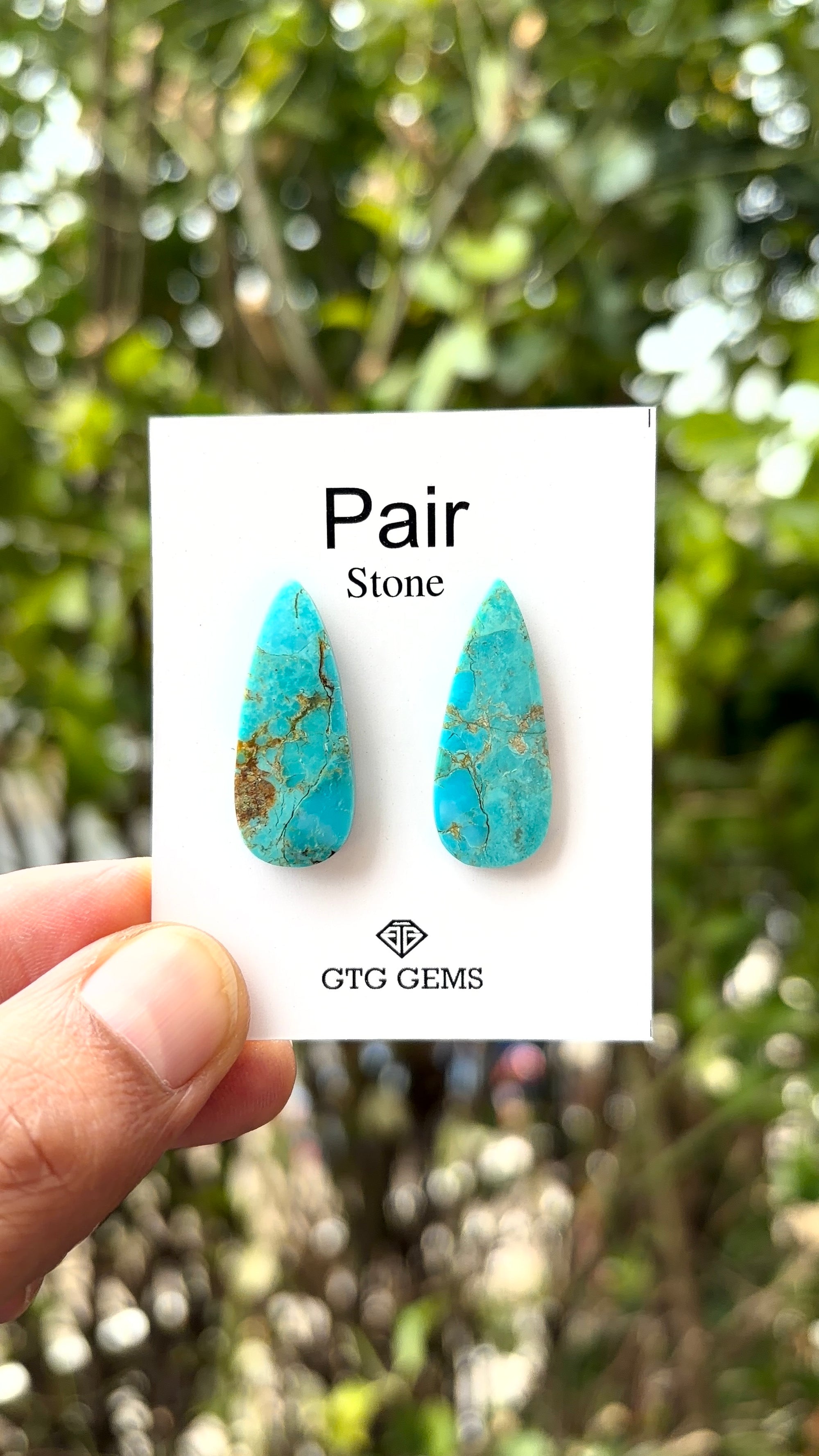 American Turquoise Cabochon Matching Pair 27x10 mm