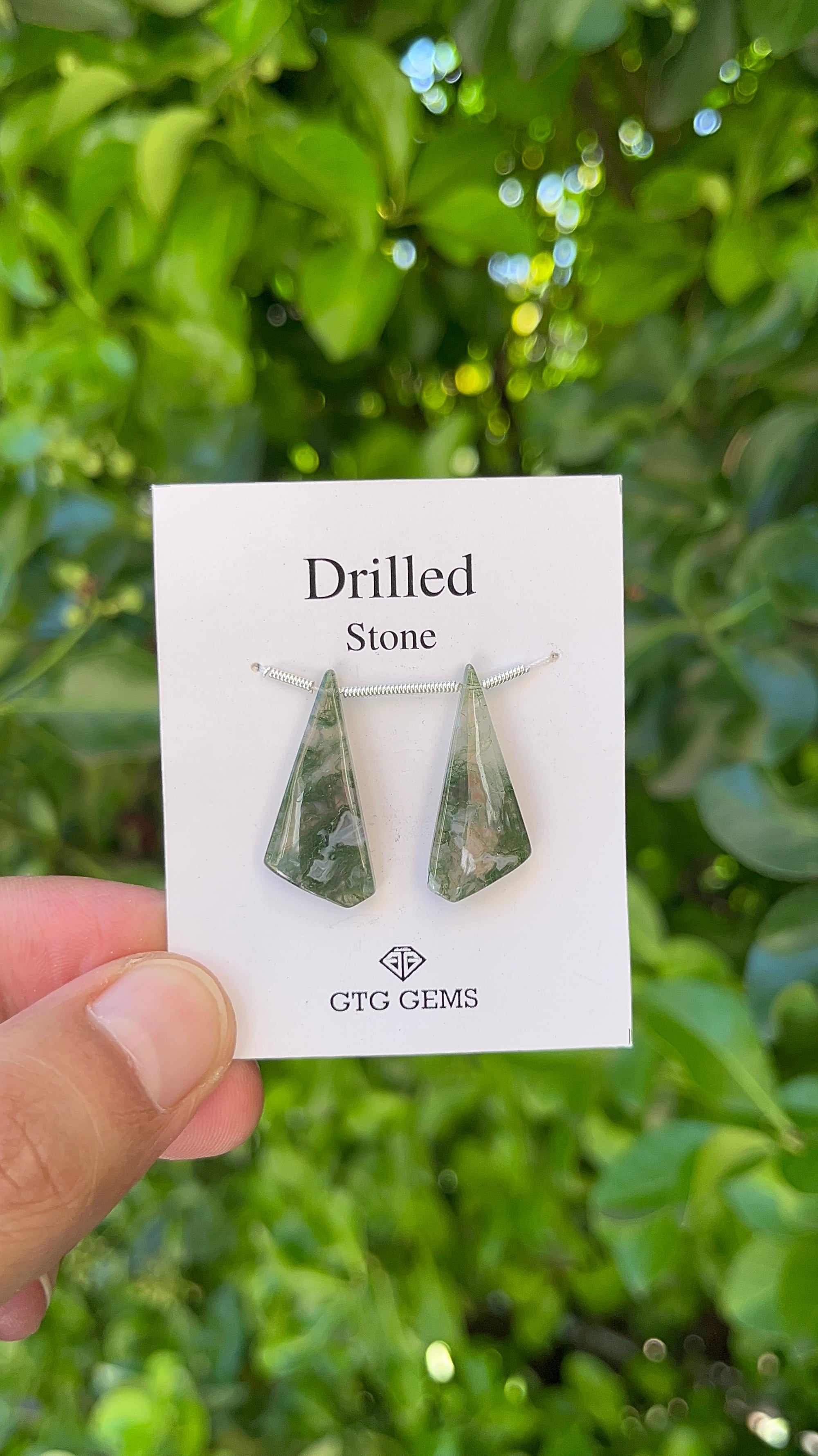 Drilled Natural Moss Agate 26x11 mm