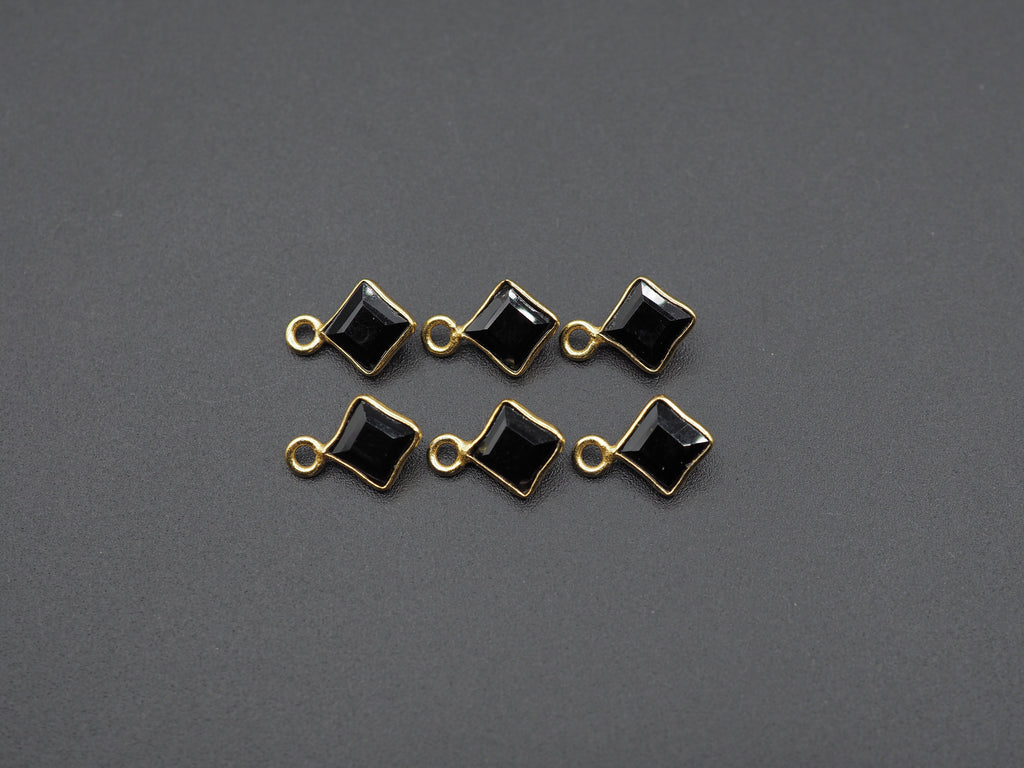 Black Onyx 18K Gold Filled Bezel 6x6 mm ,Single Connector, Onyx Charm