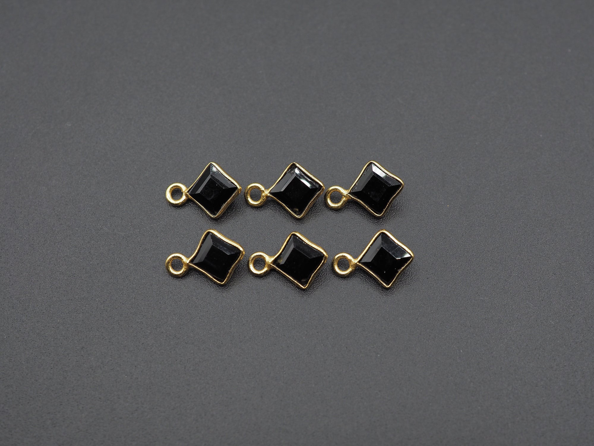 Black Onyx 18K Gold Filled Bezel 5x5 mm ,Single Connector, Onyx Charm