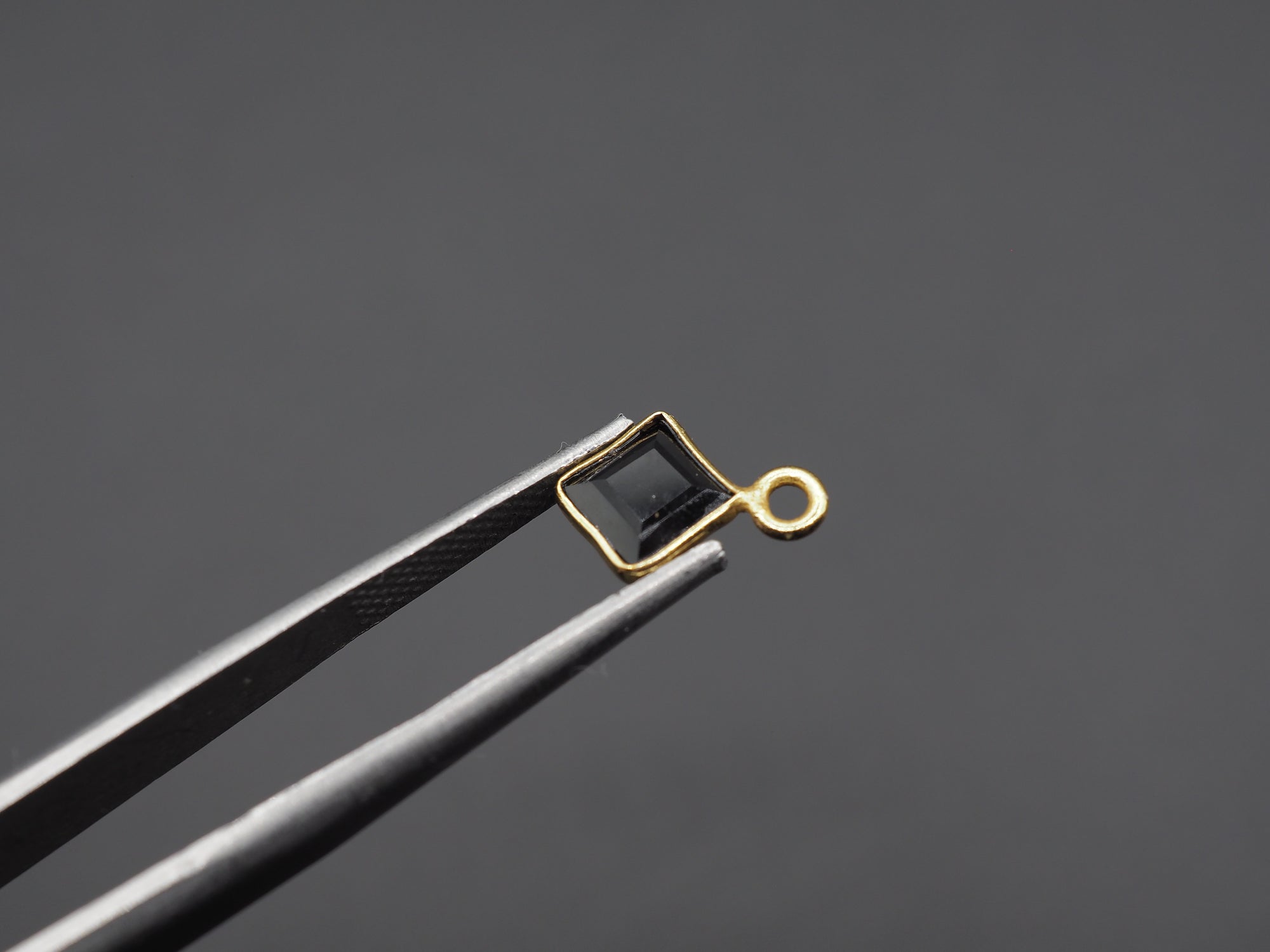 Black Onyx 18K Gold Filled Bezel 5x5 mm ,Single Connector, Onyx Charm