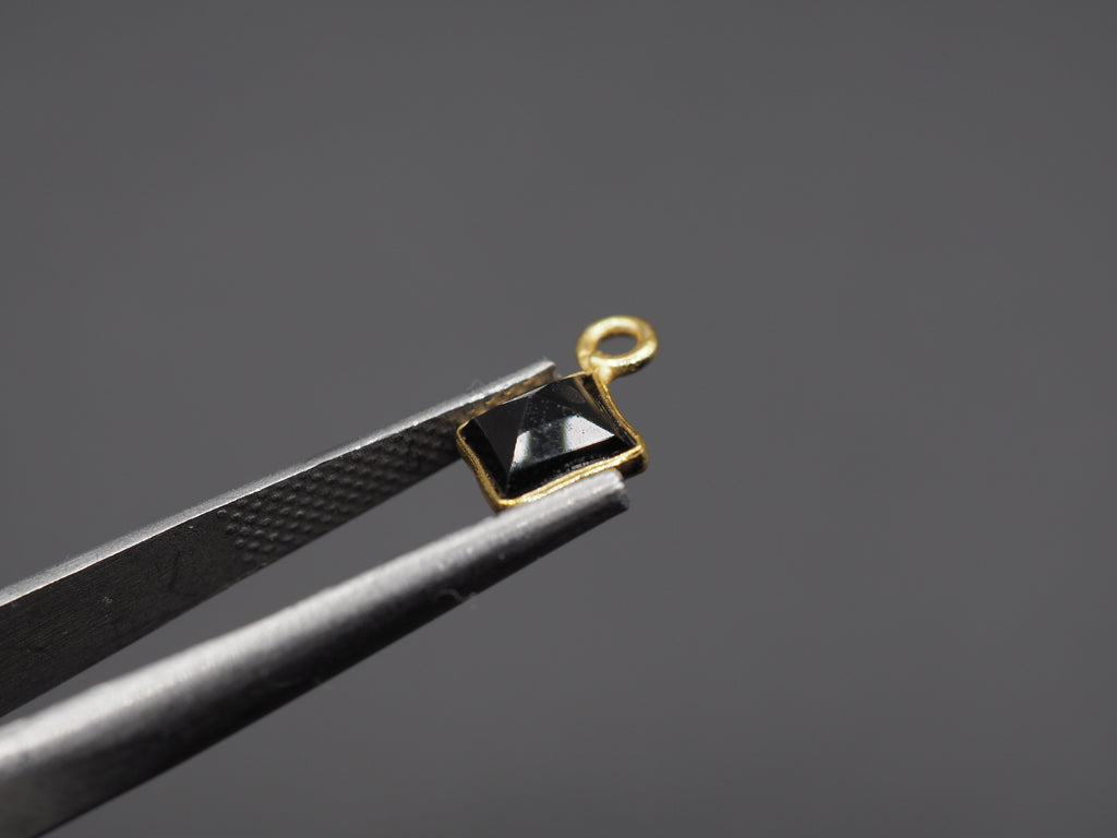 Black Onyx 18K Gold Filled Bezel 6x6 mm ,Single Connector, Onyx Charm