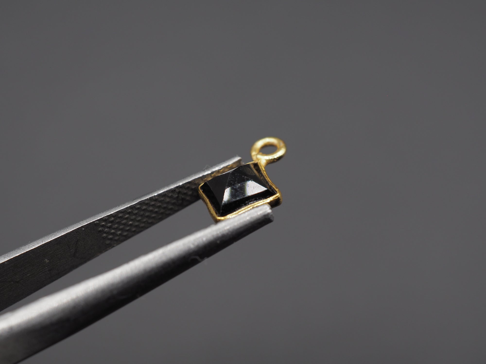 Black Onyx 18K Gold Filled Bezel 5x5 mm ,Single Connector, Onyx Charm
