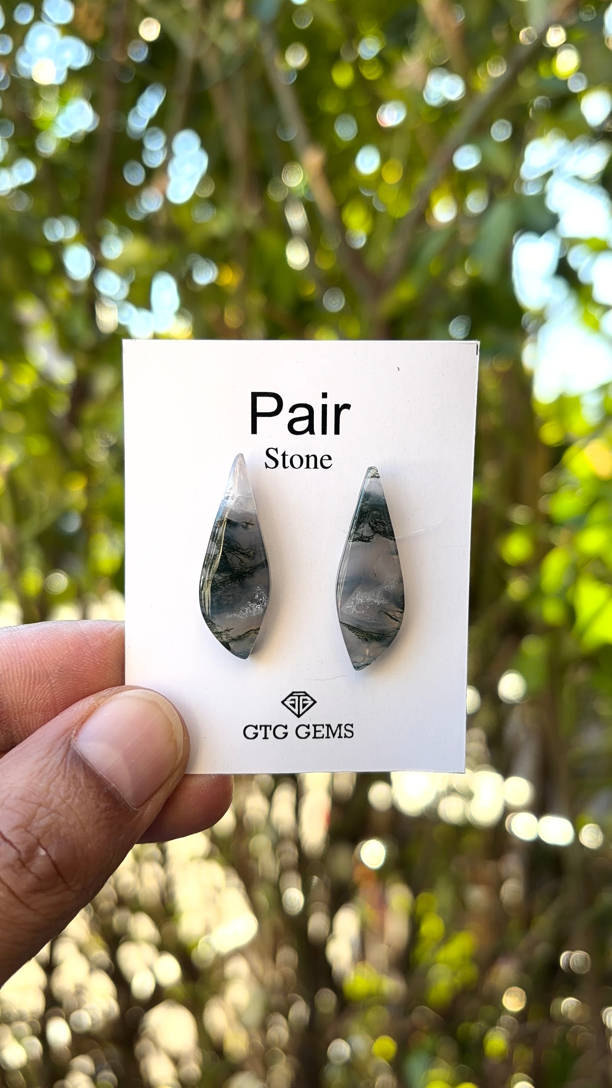 Moss Agate Matching Pair Cabochon 28x8mm
