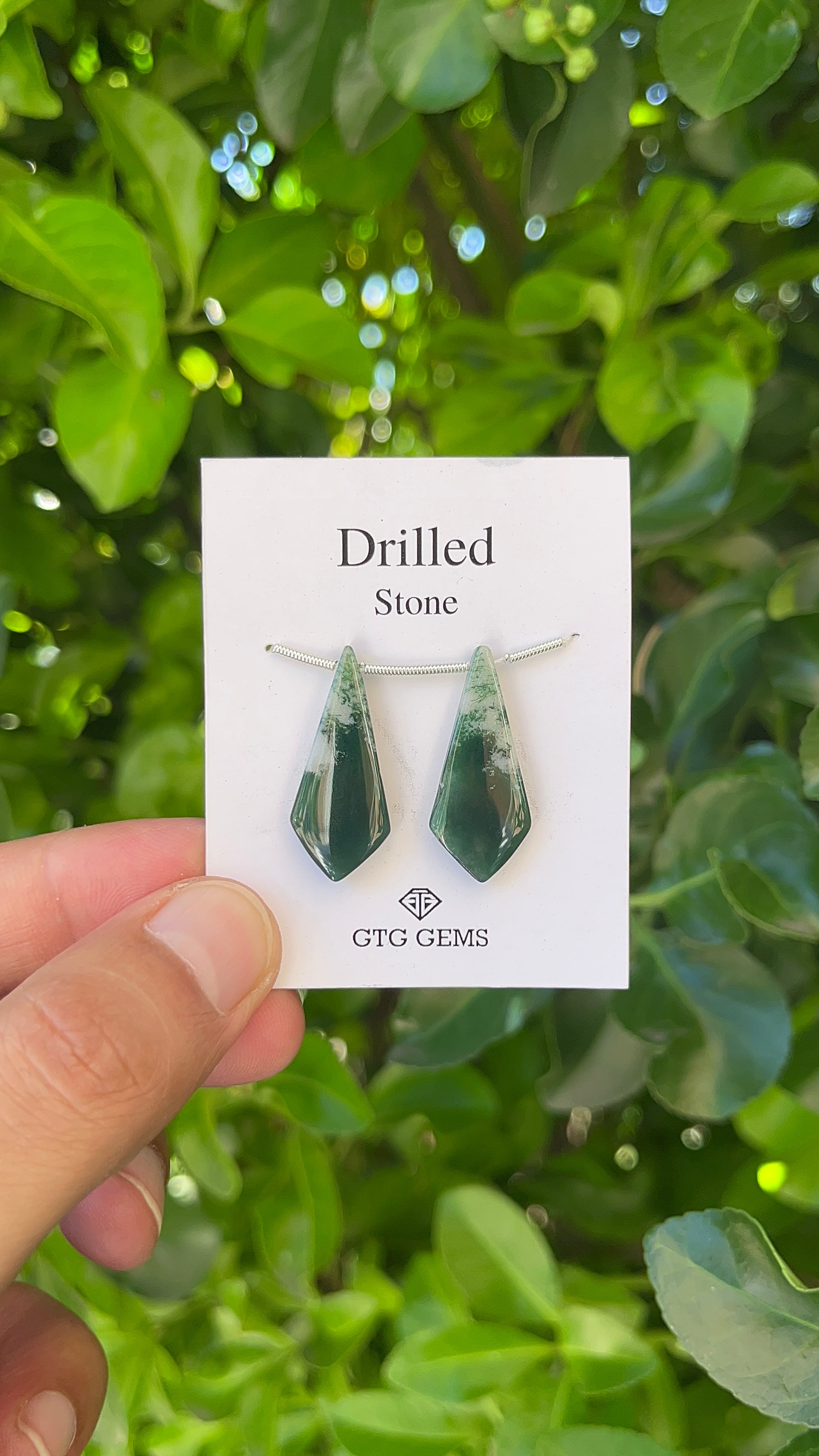 Natural Moss Agate Drilled 28x12 mm