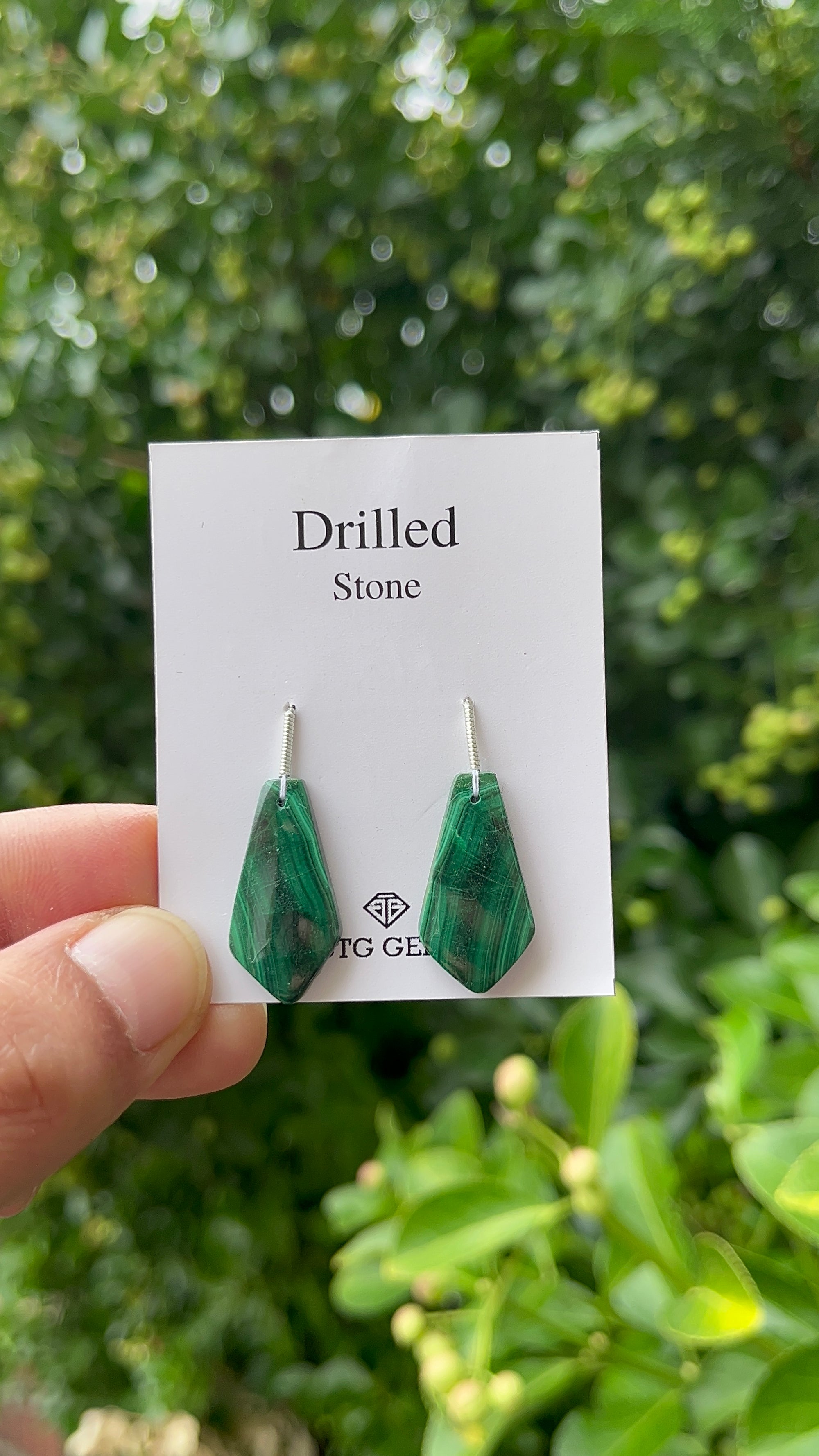 Drilled Malachite, Matching Pair, 24x13mm,  Approximately 24.50 Carat (GTG-DMA-12)