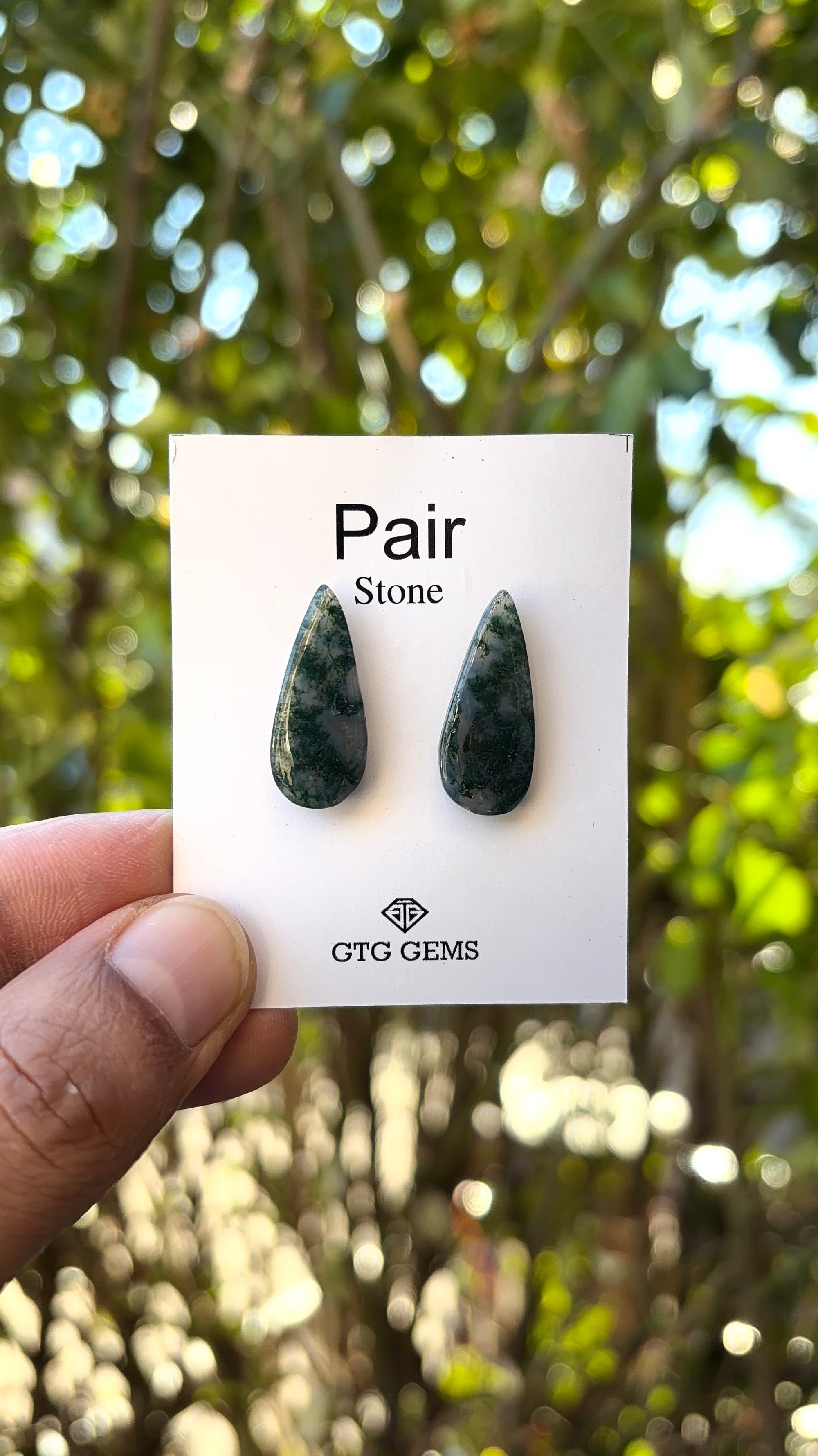 Moss Agate Matching Pair Cabochon 23x9 mm