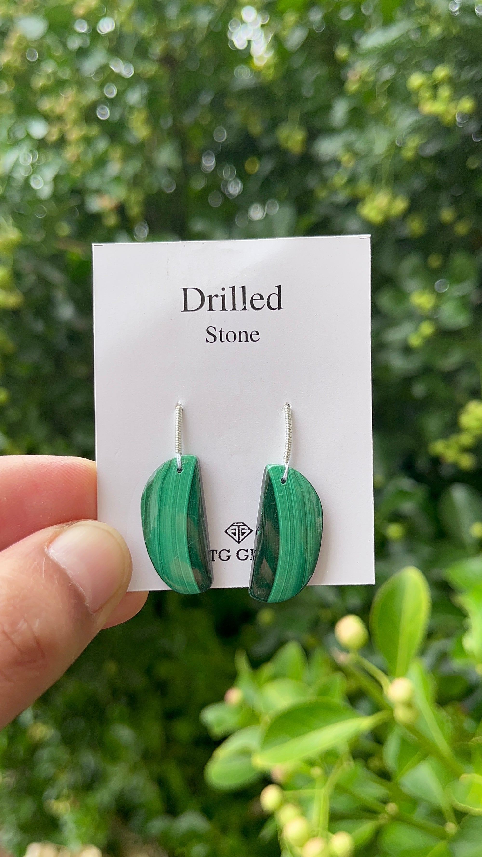 Drilled Malachite, Matching Pair, 25x12mm,  Approximately 28.50 Carat (GTG-DMA-14)