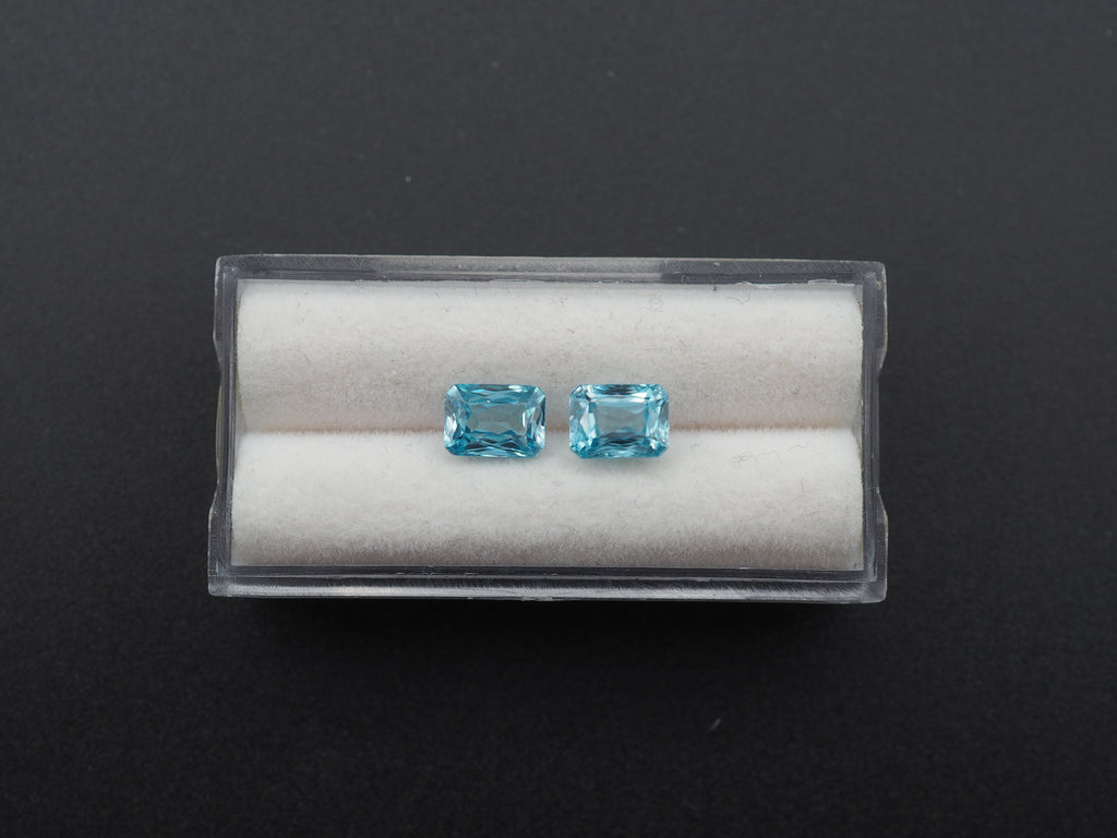 Blue Zircon Faceted Cushion Square Shape  Matching Pair 7x 5 mm Approximately 3.94 Carat
