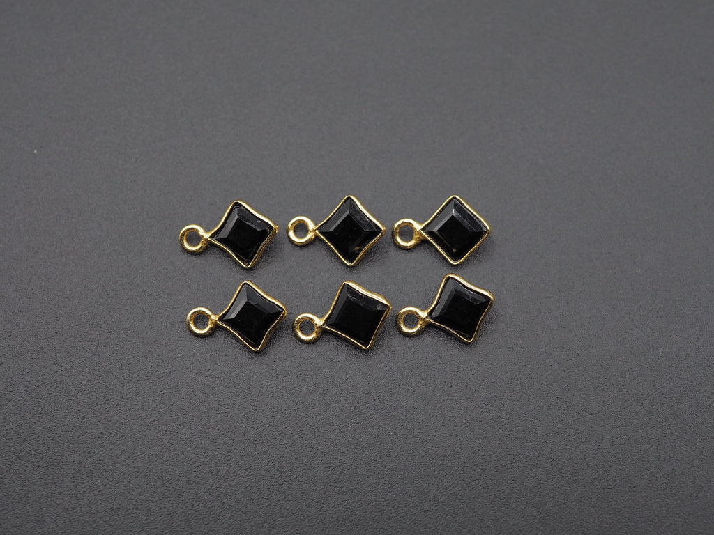 Black Onyx 18K Gold Filled Bezel 5x5 mm ,Single Connector, Onyx Charm