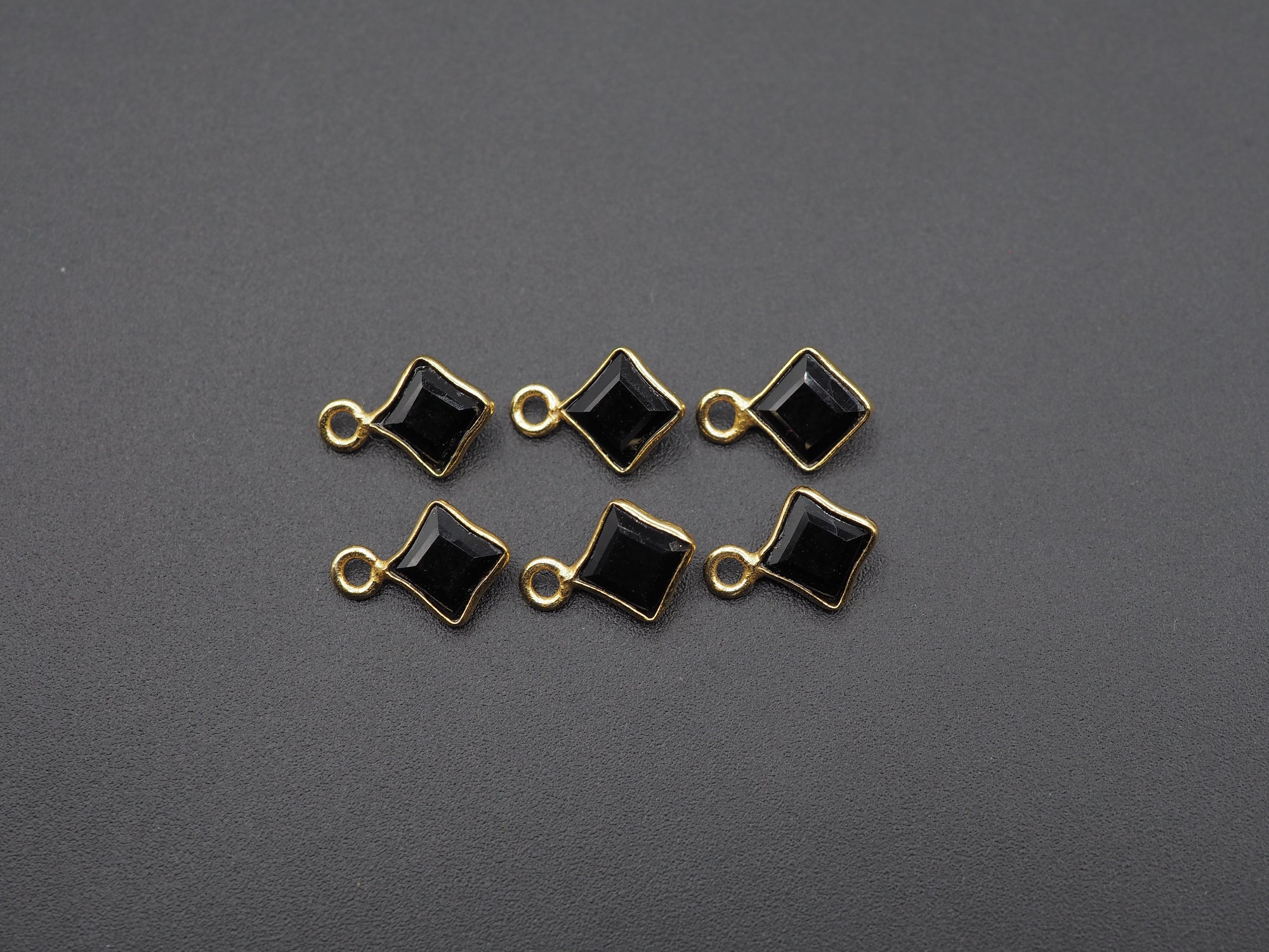 Black Onyx 18K Gold Filled Bezel 5x5 mm ,Single Connector, Onyx Charm