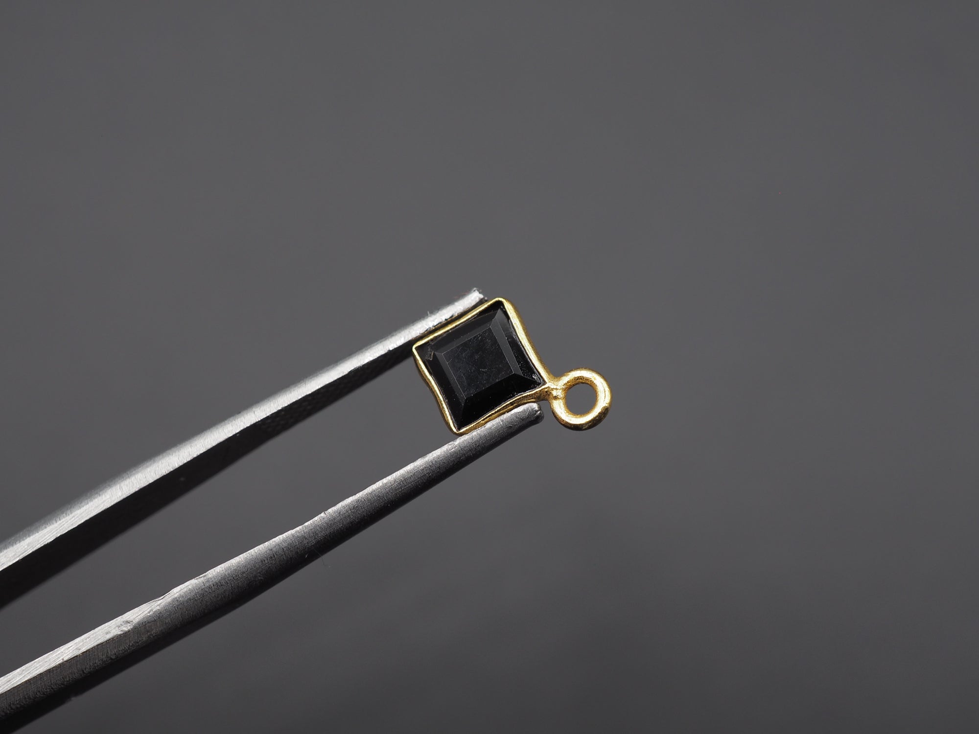Black Onyx 18K Gold Filled Bezel 5x5 mm ,Single Connector, Onyx Charm