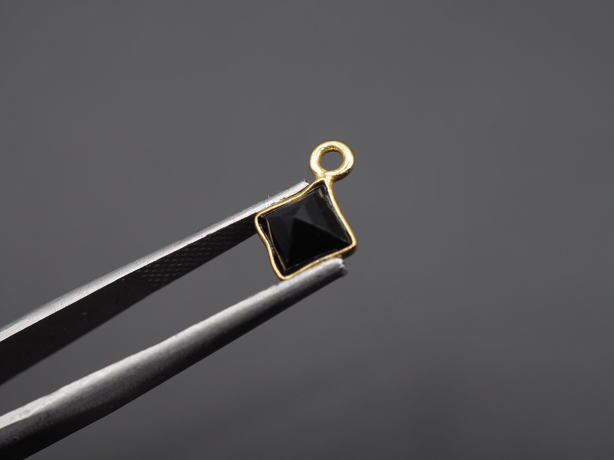 Black Onyx 18K Gold Filled Bezel 5x5 mm ,Single Connector, Onyx Charm