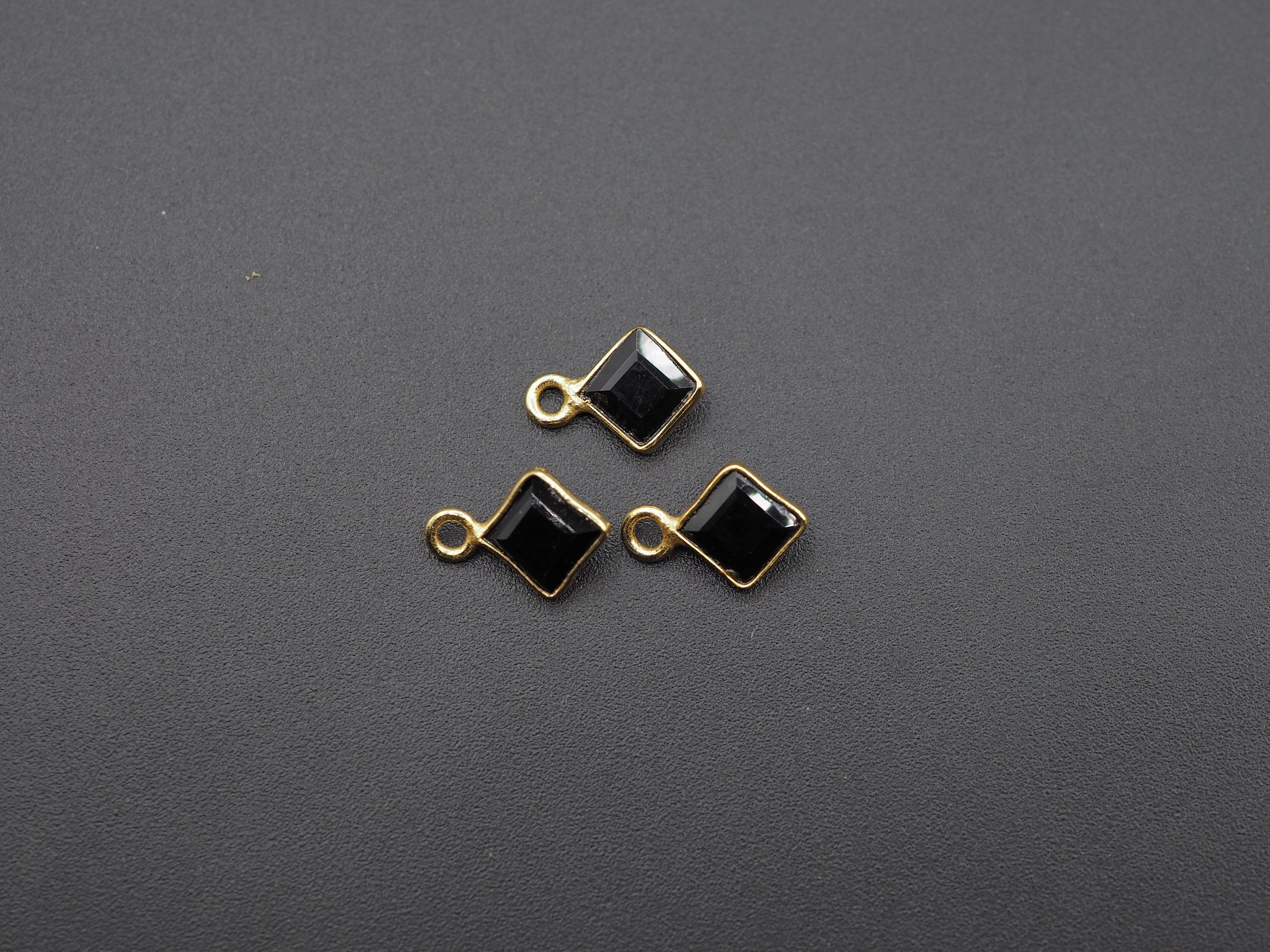 Black Onyx 18K Gold Filled Bezel 5x5 mm ,Single Connector, Onyx Charm